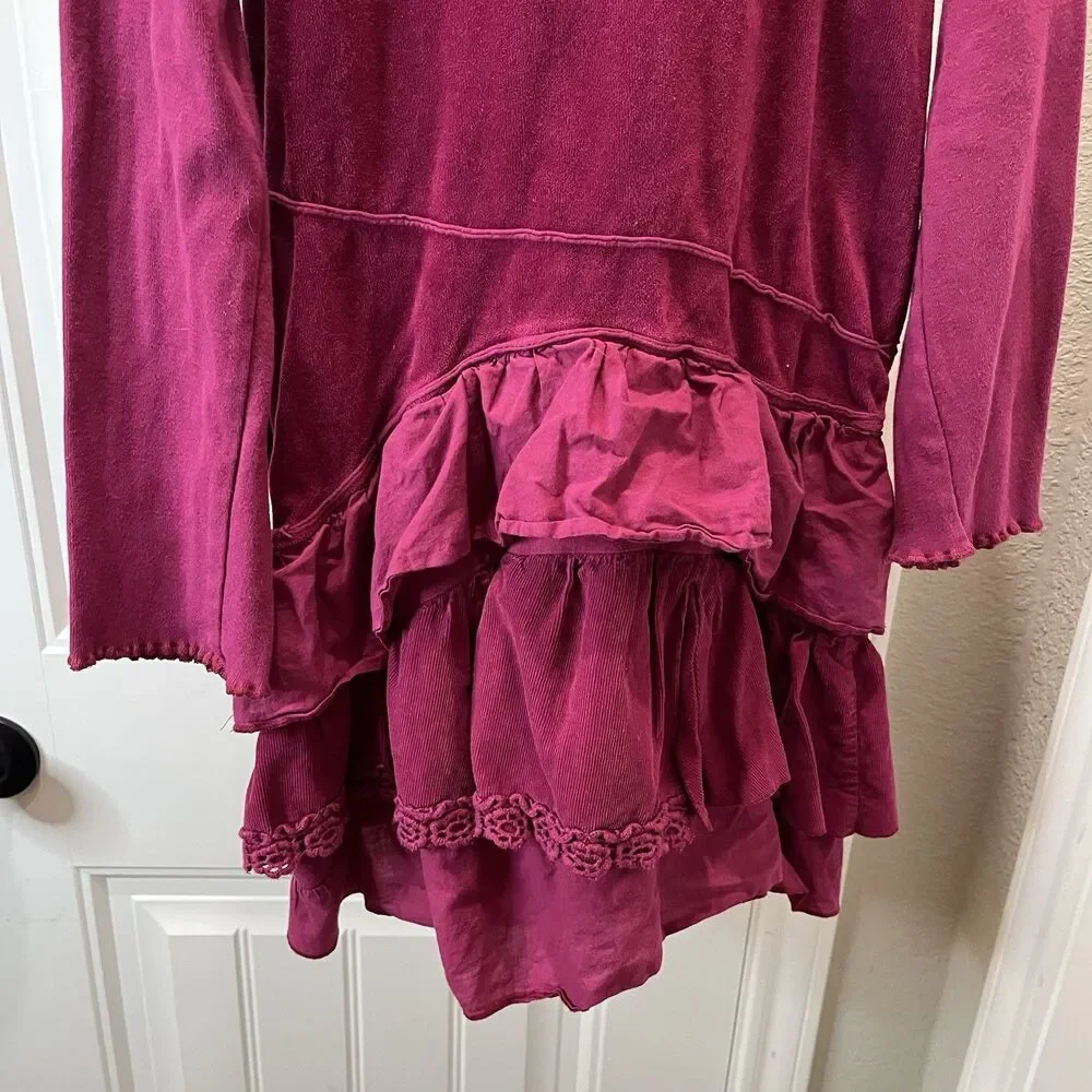 Girls Naartjie Size 8 Pink Magenta Velour Dress Tulle Accents Ruffle Long Sleeve